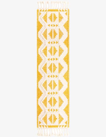 Yellow and White Hand Woven Arizona Wool Runner Rug