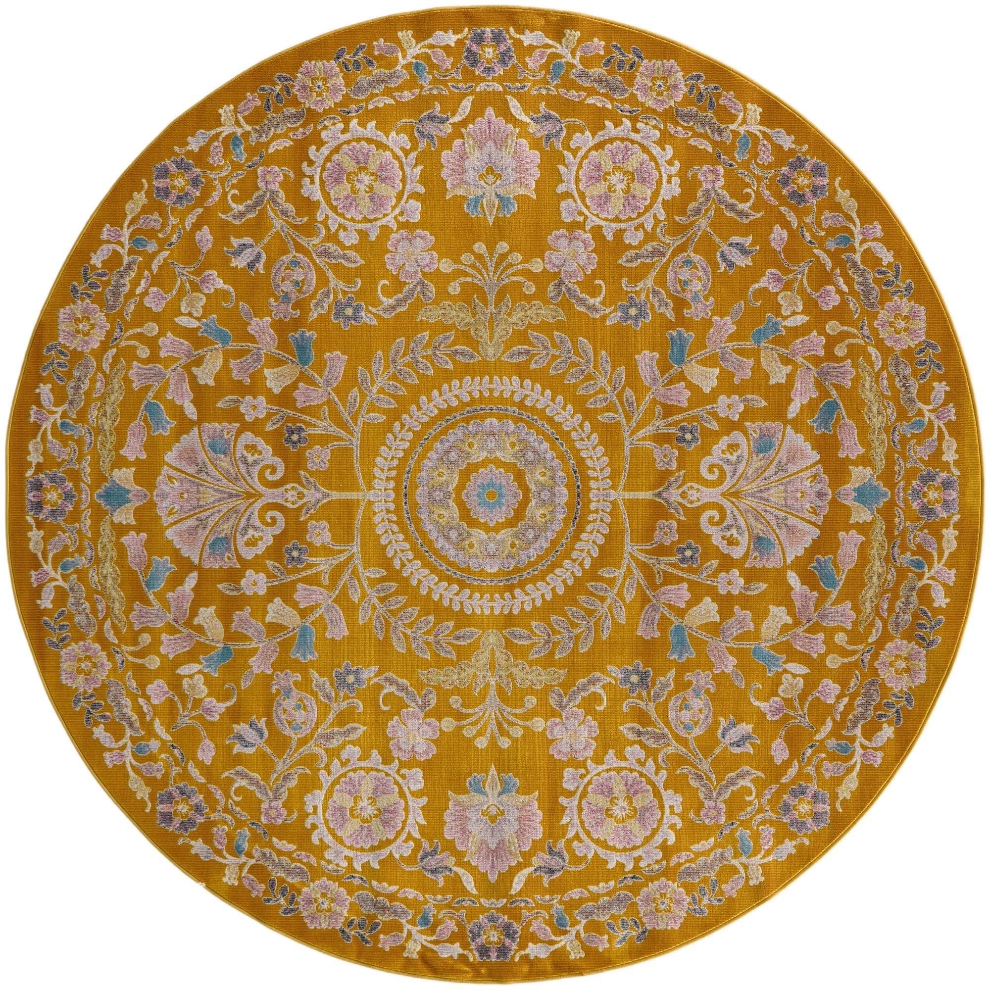 Yellow Gold Blossom Round Rug