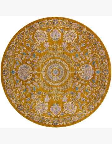 Yellow Gold Blossom Round Rug