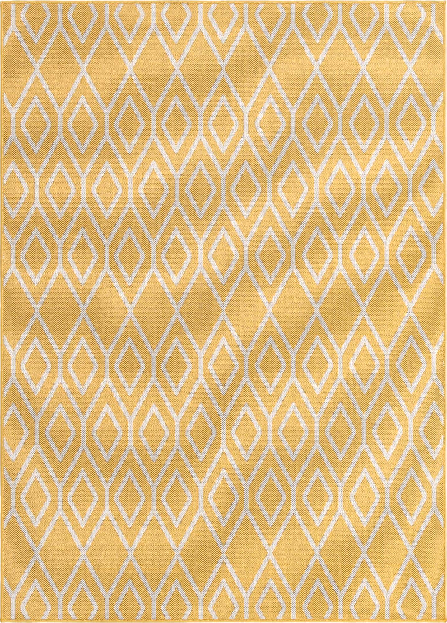 Custom Yellow Ivory Easy-Clean Jill Zarin Indoor / Outdoor Rug