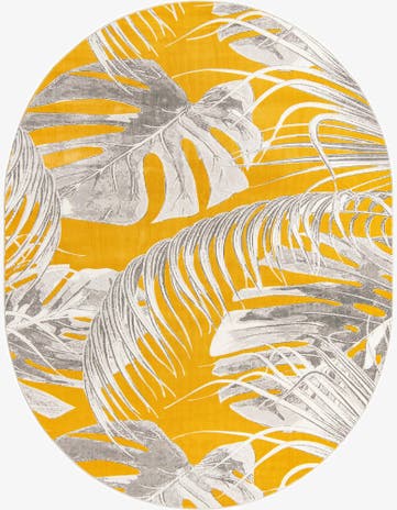 Yellow Blossom Oval Rug