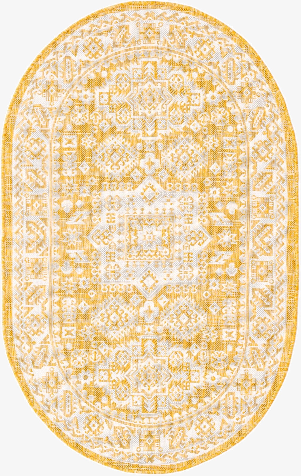 3' x 5' 3  Washable Aztec Indoor / Outdoor Oval Rug