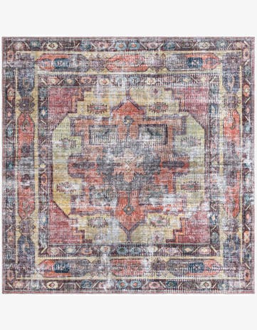 Yellow Pink Washable Maahru Square Rug