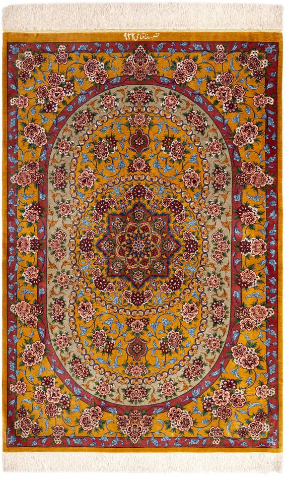 Detail image of 3' 4 x 4' 11 Ghom Silk Rug