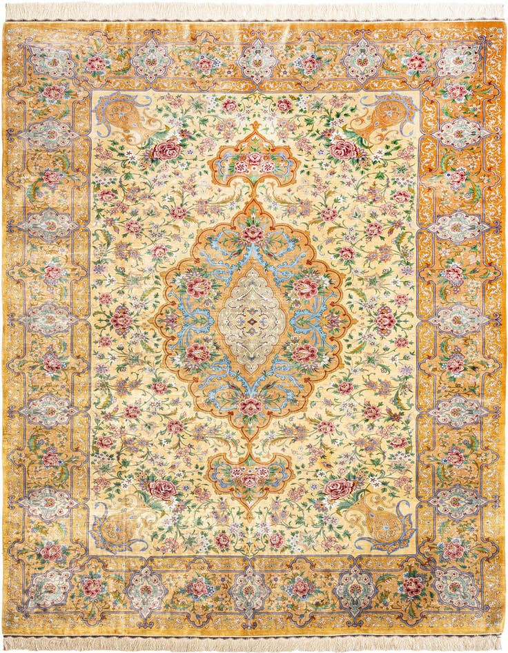 Detail image of 6' 8 x 9' 9 Ghom Silk Rug