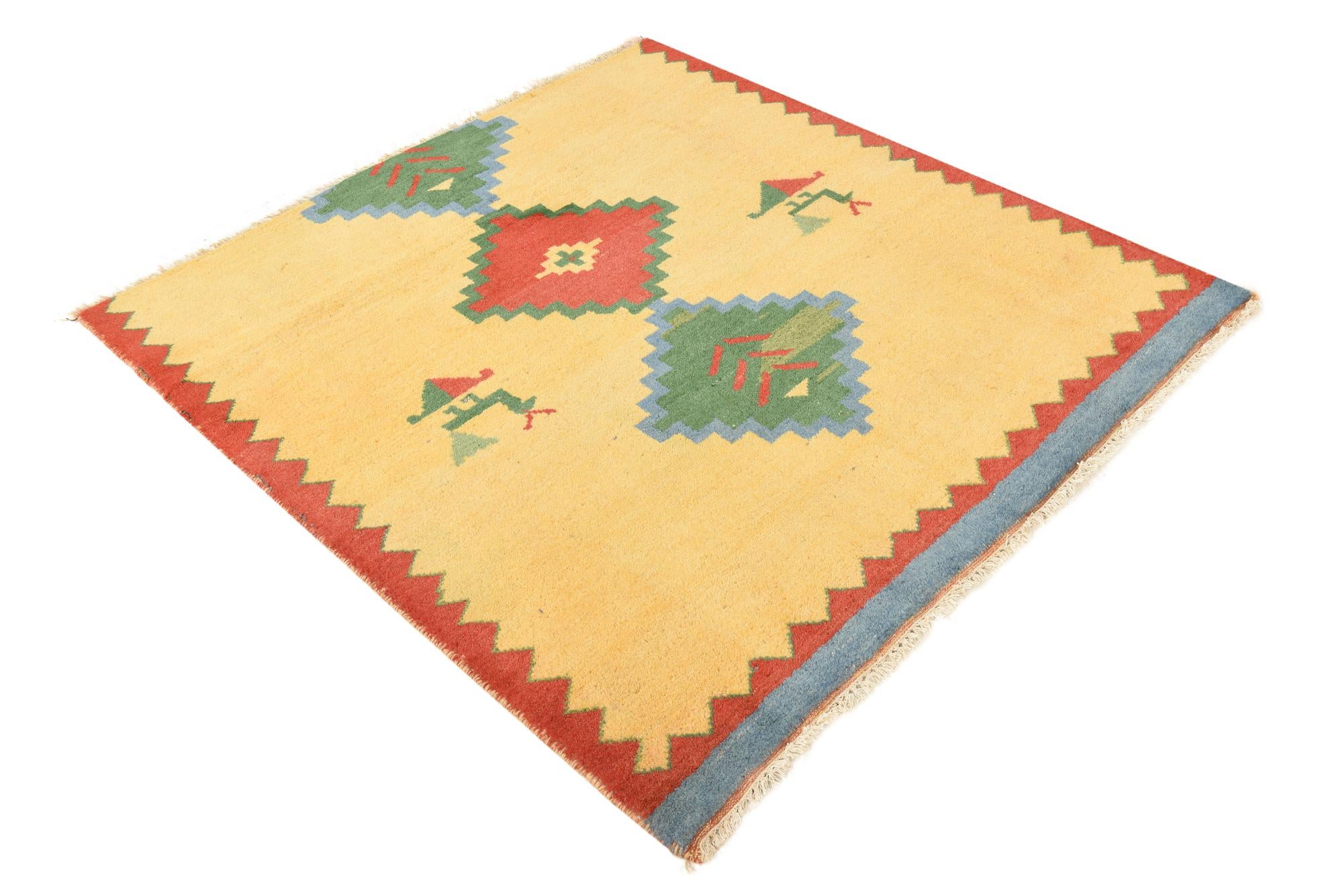 4' 9 x 5' 1 Hand Knotted Kashkuli Gabbeh Wool Rug