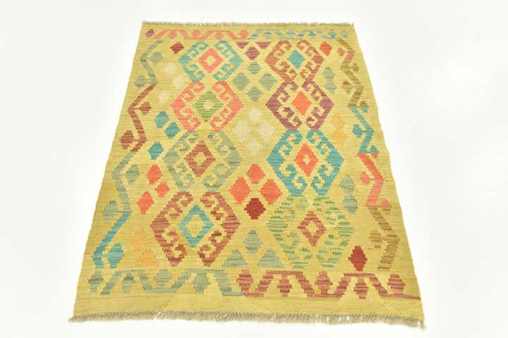 2' 10 x 4' Hand Woven Kilim Maymana Wool Rug