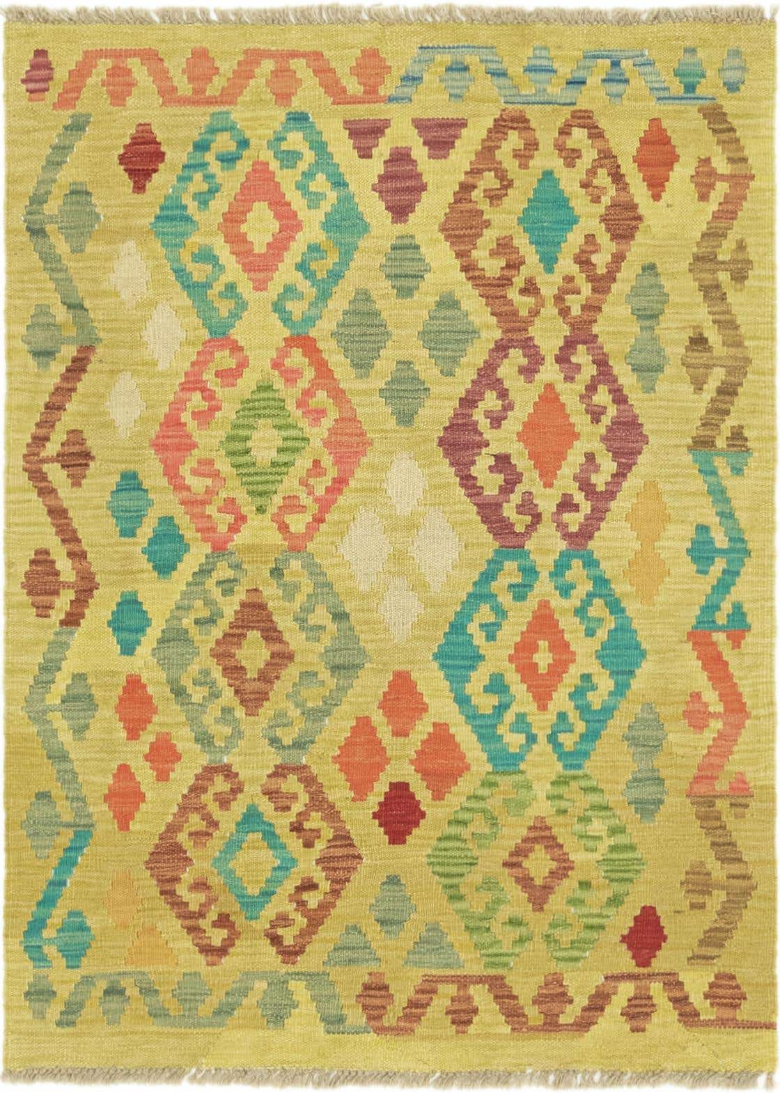 2' 10 x 4' Hand Woven Kilim Maymana Wool Rug