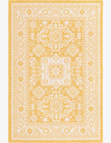 Yellow Easy-Clean Aztec Indoor / Outdoor Rug