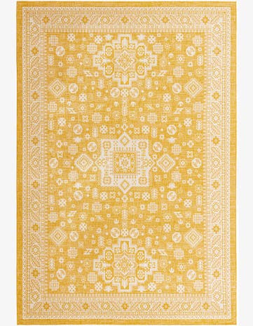 Yellow Easy-Clean Aztec Indoor / Outdoor Rug
