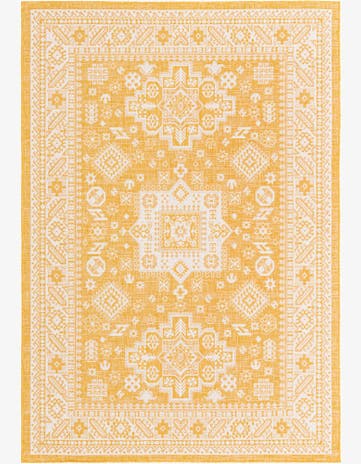 Yellow Easy-Clean Aztec Indoor / Outdoor Rug