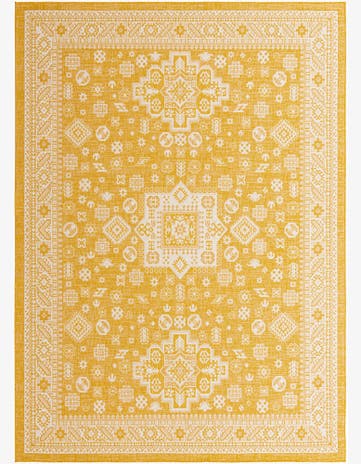 Yellow Easy-Clean Aztec Indoor / Outdoor Rug
