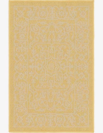 Yellow Easy-Clean Botanical Indoor / Outdoor Rug
