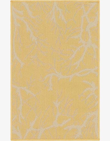 Yellow Easy-Clean Botanical Indoor / Outdoor Rug