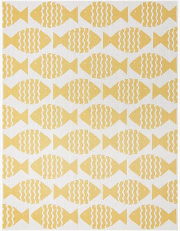 Yellow Easy-Clean Coastal Indoor / Outdoor Rug