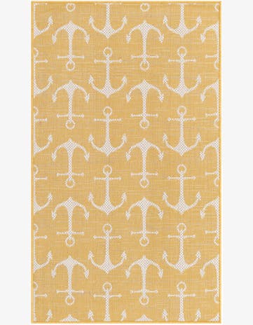 Yellow Easy-Clean Coastal Indoor / Outdoor Rug