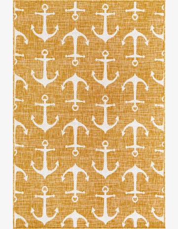 Yellow Easy-Clean Coastal Indoor / Outdoor Rug