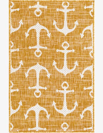 Yellow Easy-Clean Coastal Indoor / Outdoor Rug