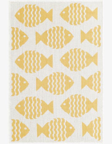 Yellow Easy-Clean Coastal Indoor / Outdoor Rug