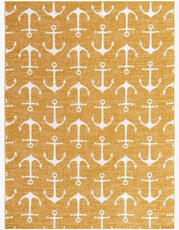 Yellow Easy-Clean Coastal Indoor / Outdoor Rug