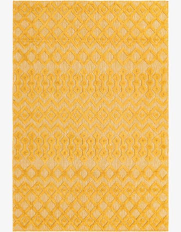 Yellow Easy-Clean Trellis Textured Indoor / Outdoor Rug
