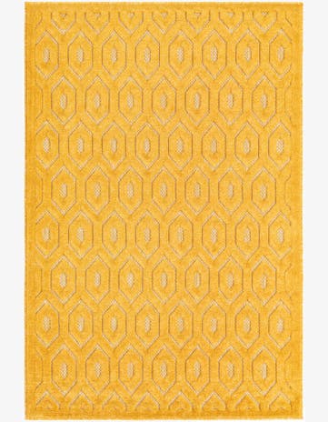 Yellow Easy-Clean Trellis Textured Indoor / Outdoor Rug