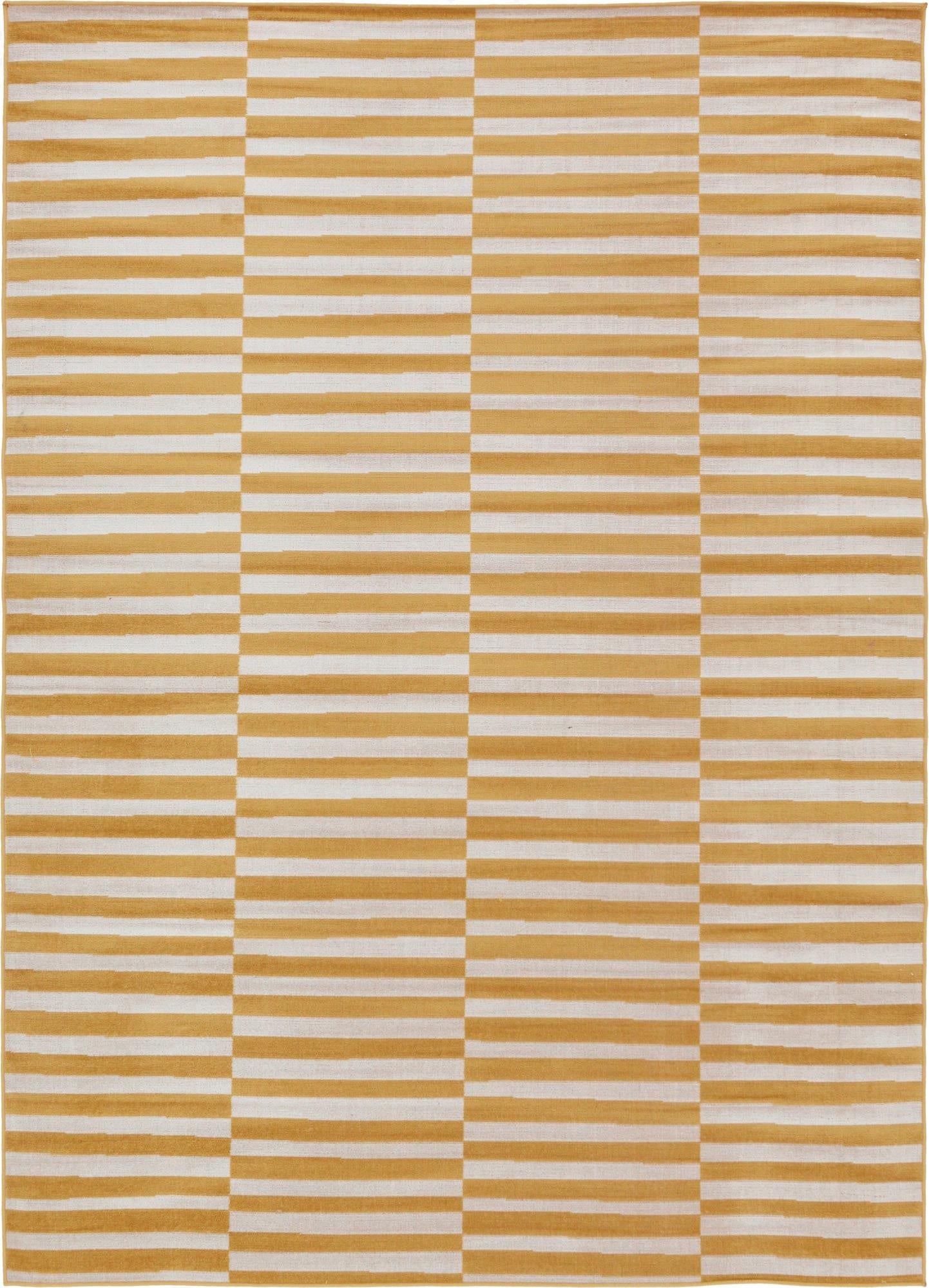 A 7x10 rectangular SoHo rug featuring a modern stripe pattern in varying shades of yellow and gold.