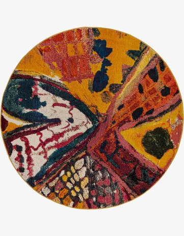 Yellow Washable Haerfest Round Rug