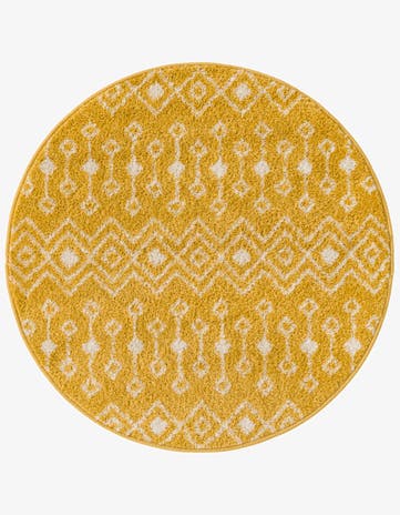 Yellow Moroccan Trellis Round Rug