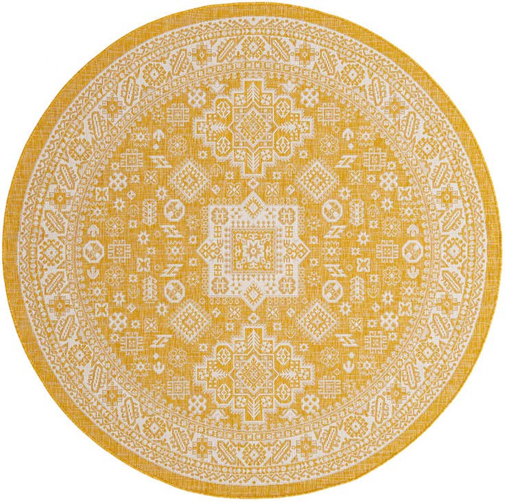 Detail image of 7' 10 x 7' 10 Easy-Clean Aztec Indoor / Outdoor Round Rug