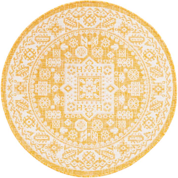 3' x 3' Easy-Clean Aztec Indoor / Outdoor Round Rug