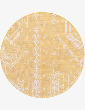 Yellow Easy-Clean Bohemian Indoor / Outdoor Round Rug