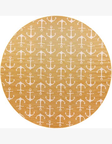 Yellow Easy-Clean Coastal Indoor / Outdoor Round Rug
