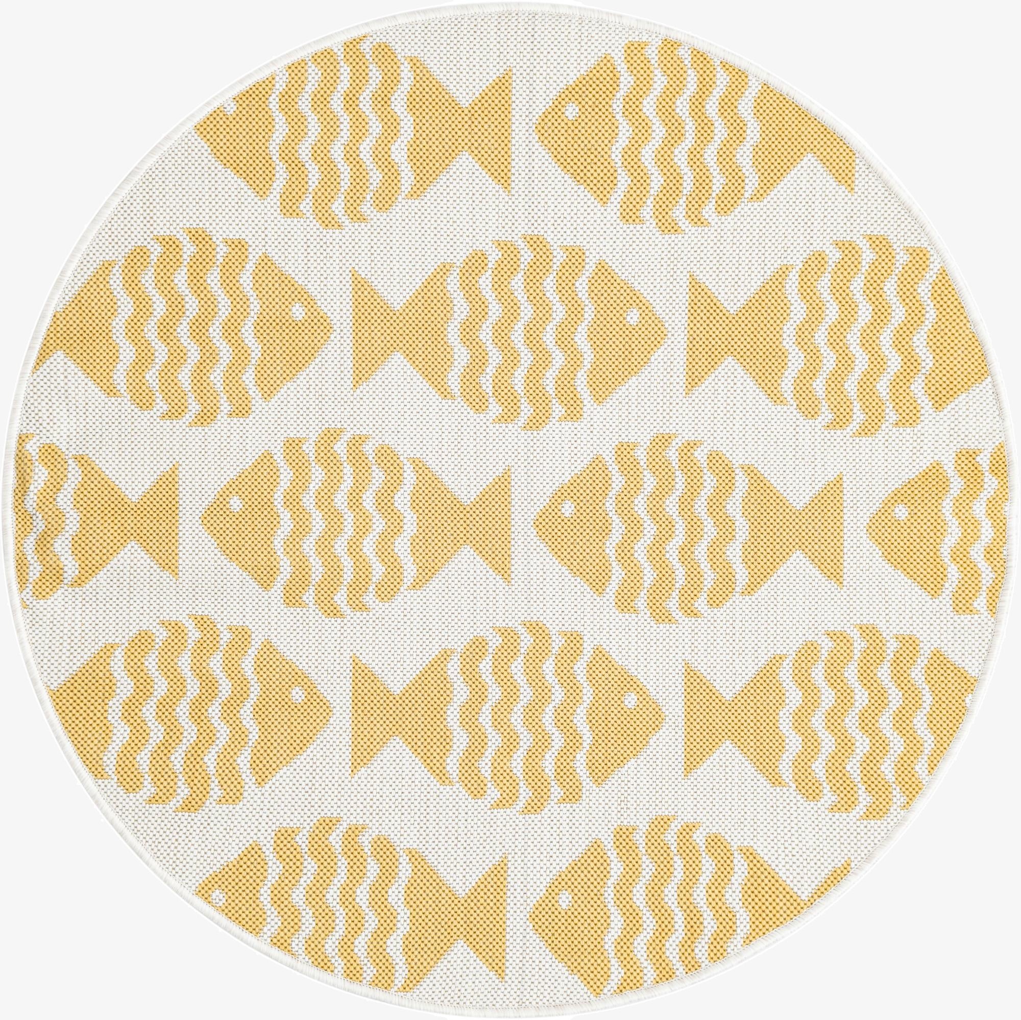 3' 1 x 3' 1  Washable Coastal Indoor / Outdoor Round Rug