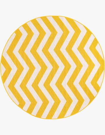Yellow Easy-Clean Coastal Indoor / Outdoor Round Rug