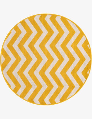 Yellow Easy-Clean Coastal Indoor / Outdoor Round Rug