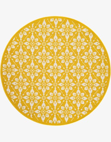 Yellow Easy-Clean Lattice Indoor / Outdoor Round Rug