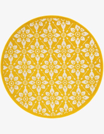 Yellow Easy-Clean Lattice Indoor / Outdoor Round Rug