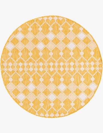 Yellow Easy-Clean Trellis Indoor / Outdoor Round Rug