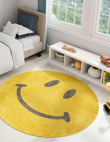 6' 1 x 6' 1 Smiley Face Whimsy Kids Round Rug