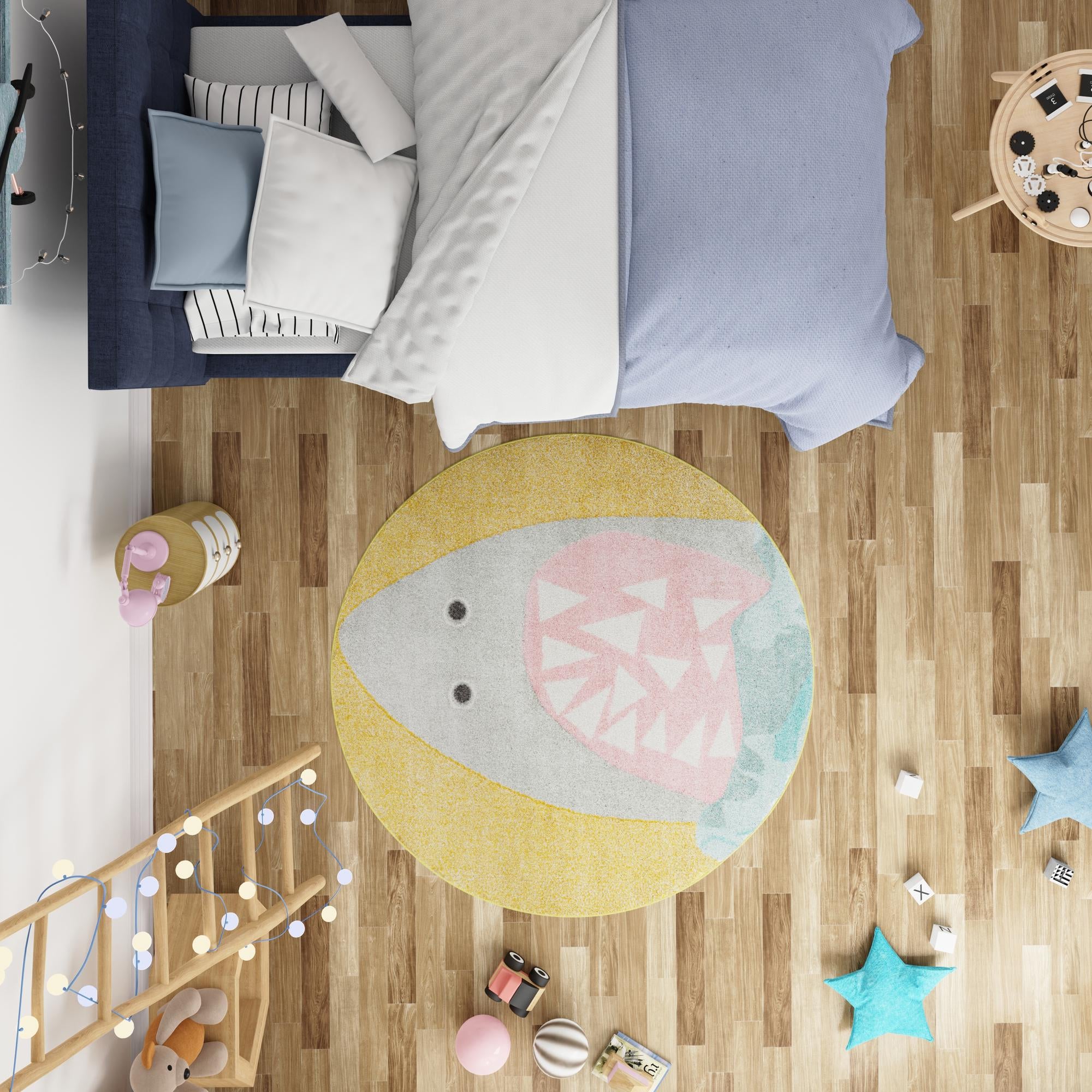 7' 10 x 7' 10 Shark Whimsy Kids Round Rug