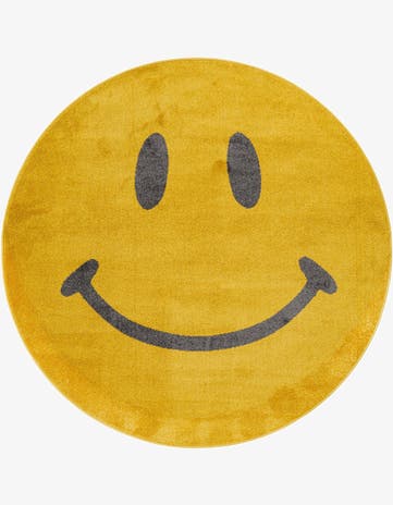 Yellow Smiley Face Whimsy Kids Round Rug