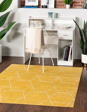 Yellow Lattice Frieze Square Rug