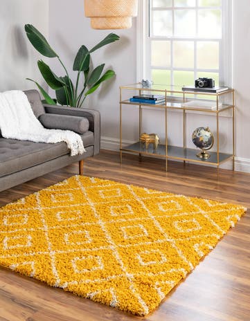 Yellow Lattice Shag Square Rug