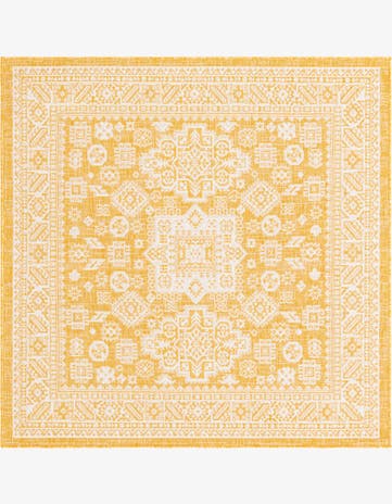 Yellow Easy-Clean Aztec Indoor / Outdoor Square Rug