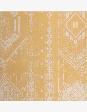 Yellow Easy-Clean Bohemian Indoor / Outdoor Square Rug