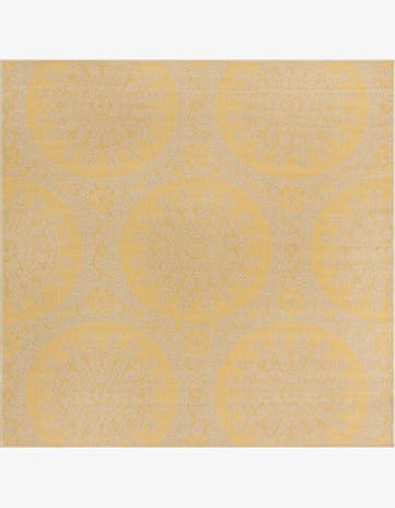 Yellow Easy-Clean Botanical Indoor / Outdoor Square Rug