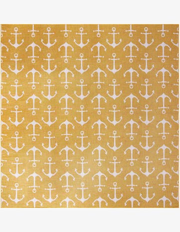 Yellow Easy-Clean Coastal Indoor / Outdoor Square Rug