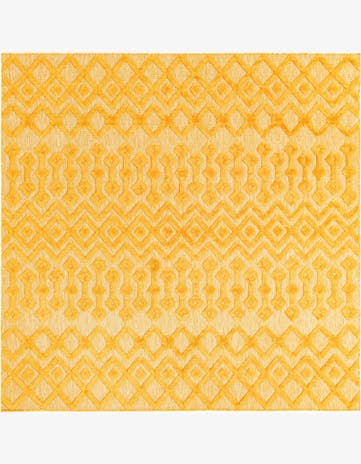 Yellow Easy-Clean Trellis Textured Indoor / Outdoor Square Rug