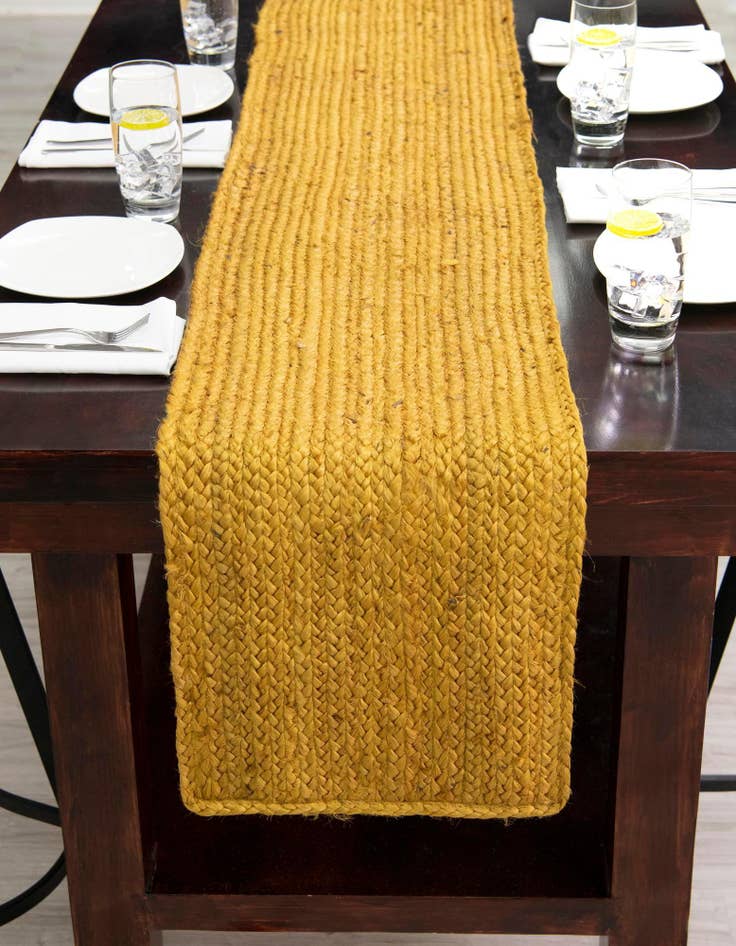 Detail image of 1' 2 x 10'  Hand Braided Jute Table Runner Rug